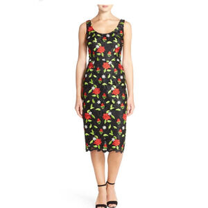 David Meister 4 Dress Black Crochet Lattice Lace Floral Rose Pencil Cocktail NEW